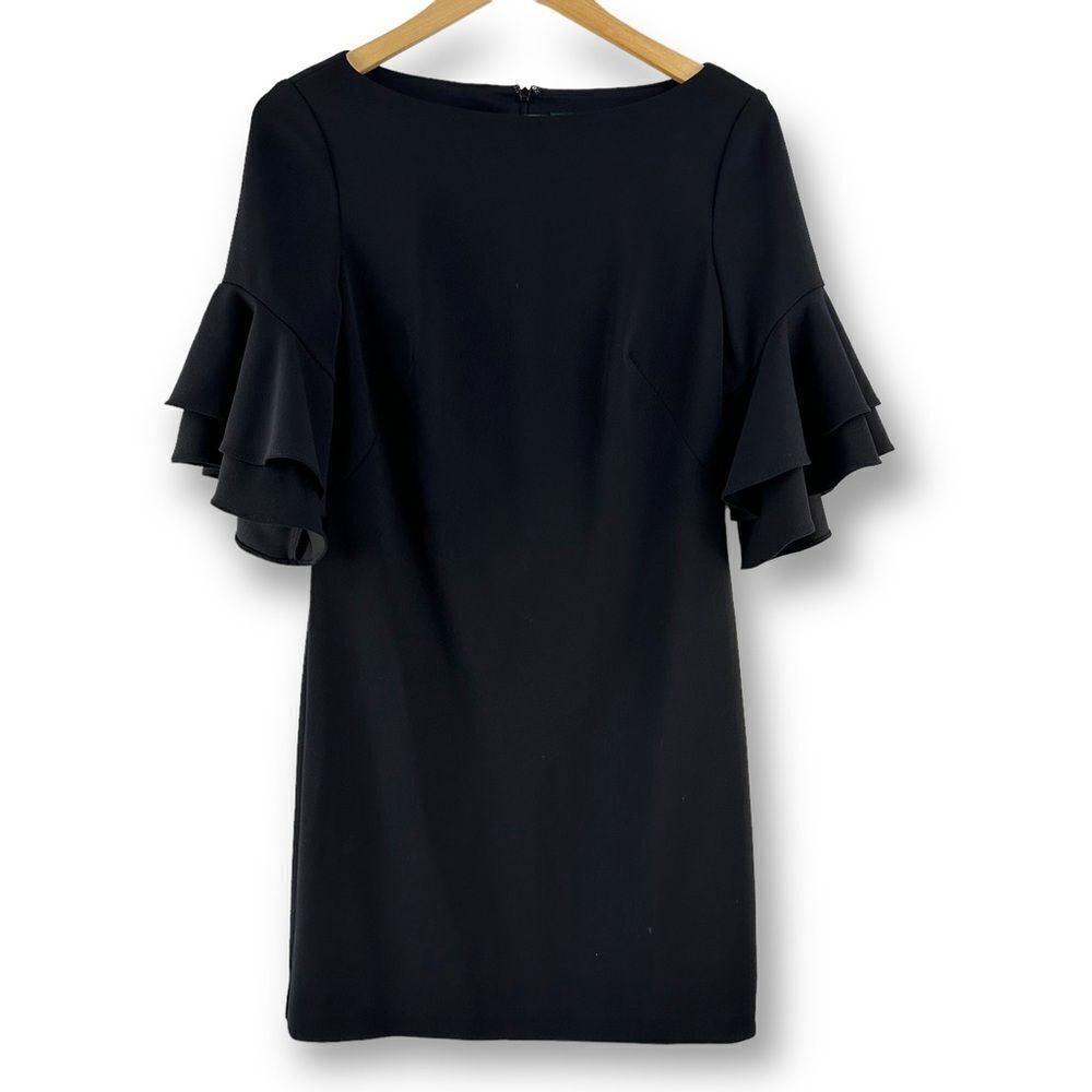 Lauren Ralph Lauren black ruffle sleeve sheath dress size 4‎
